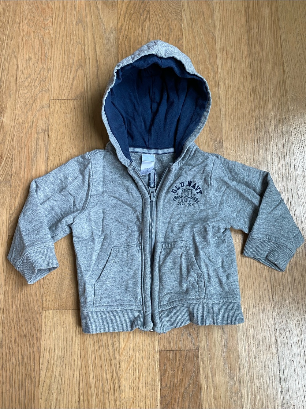 Old Navy 6-12 Month Gray Toddler Hooded Zip Sweatshirt with Navy Lining
